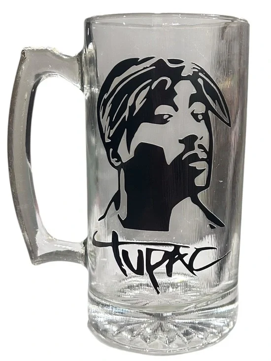 Tupac Shakur Heavy Glass Beer Stein Mug 7.25” Glass Hip Hop Collectible 2.6lb - Picture 1 of 7